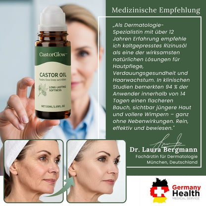 CastorGlow™ | Kaltgepresster Bio-Rizinusöl-Roll-On in Bernstein-Glas