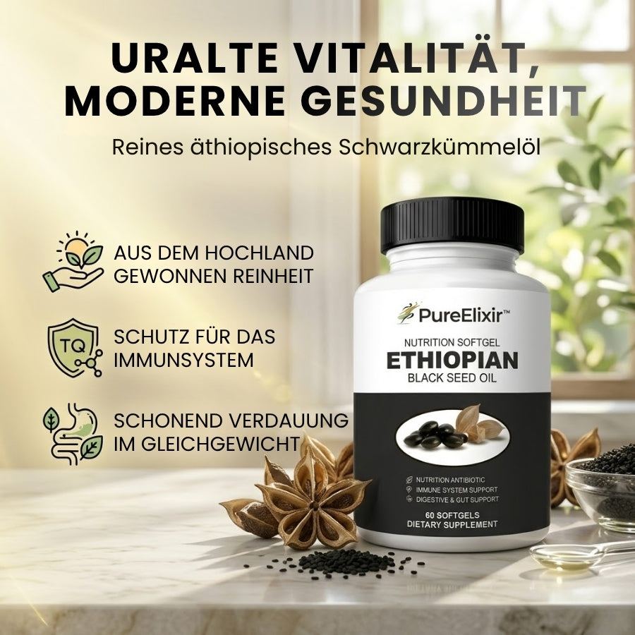 PureElixir™ | Nahrungsergänzungskapseln mit äthiopischem Schwarzkümmelöl
