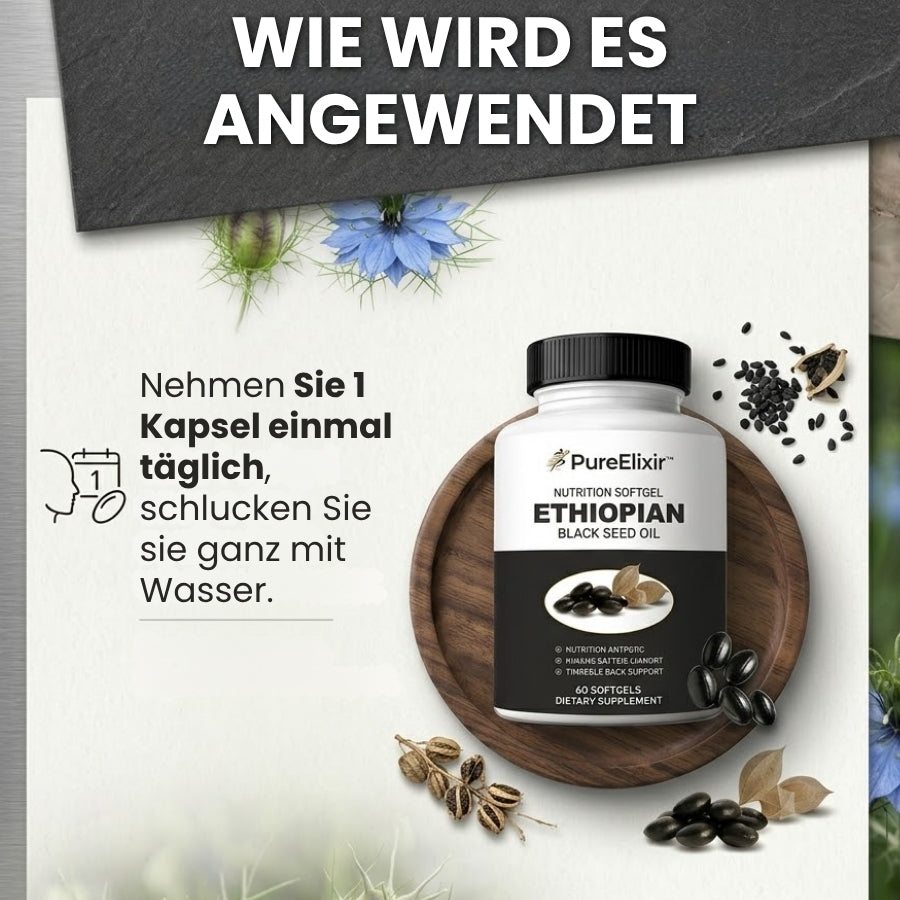 PureElixir™ | Nahrungsergänzungskapseln mit äthiopischem Schwarzkümmelöl