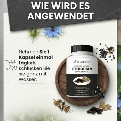 PureElixir™ | Nahrungsergänzungskapseln mit äthiopischem Schwarzkümmelöl