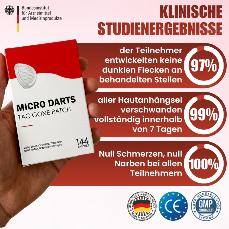 TagGone™ | Schmerzfreie Hautanhängsel-Entfernung mit MicroDart-Pflastern
