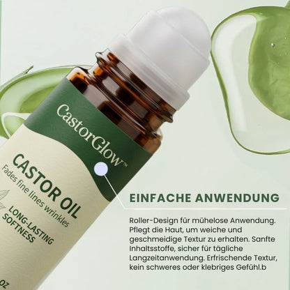 CastorGlow™ | Kaltgepresster Bio-Rizinusöl-Roll-On in Bernstein-Glas