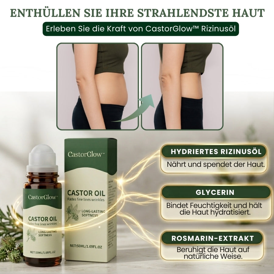 CastorGlow™ | Kaltgepresster Bio-Rizinusöl-Roll-On in Bernstein-Glas