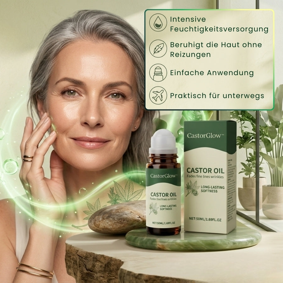 CastorGlow™ | Kaltgepresster Bio-Rizinusöl-Roll-On in Bernstein-Glas