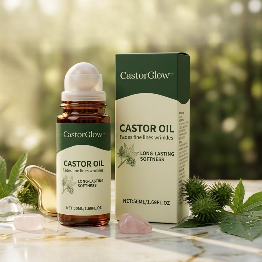 CastorGlow™ | Kaltgepresster Bio-Rizinusöl-Roll-On in Bernstein-Glas