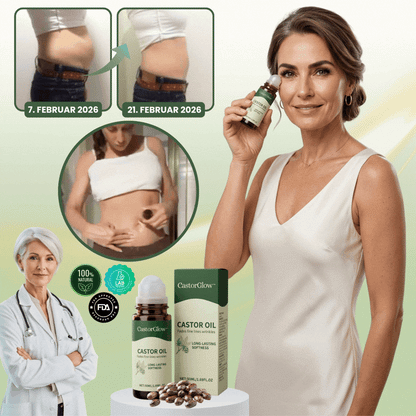 CastorGlow™ | Kaltgepresster Bio-Rizinusöl-Roll-On in Bernstein-Glas